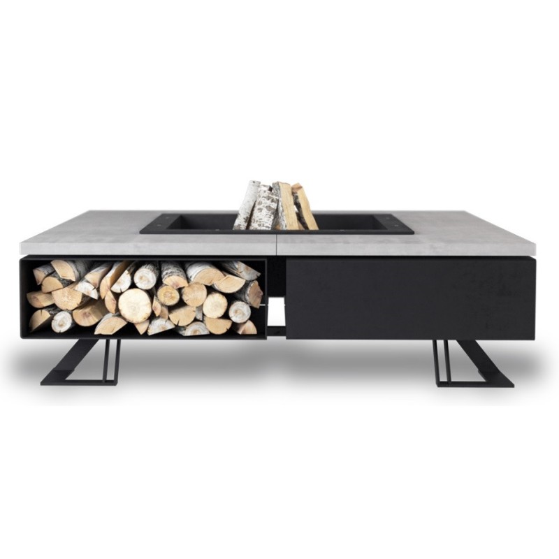 CHIMENEA DE JARDÍN HETTA SQUARE 180 CONCRETE / BLACK INOX