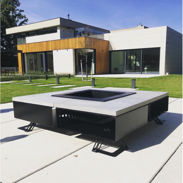 CHIMENEA DE JARDÍN HETTA SQUARE 120 CONCRETE / BLACK INOX