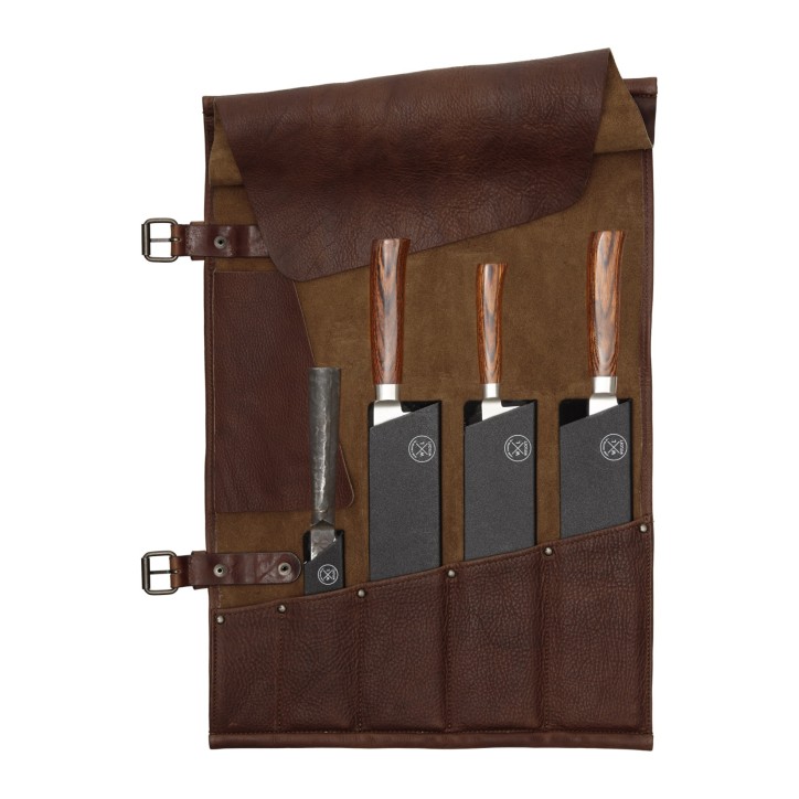 LEATHER KNIFE ROLL - 5 POCKETS WITLOFT (DARK BROWN/DARK BROWN) LEATHER KNIFE ROLL - 5 POCKETS WITLOFT (DARK BROWN/DARK BROWN)