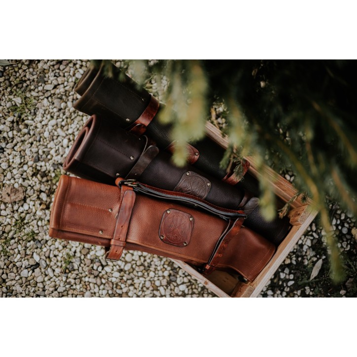 LEATHER KNIFE ROLL - 5 POCKETS WITLOFT (COGNAC/COGNAC) LEATHER KNIFE ROLL - 5 POCKETS WITLOFT (COGNAC/COGNAC)