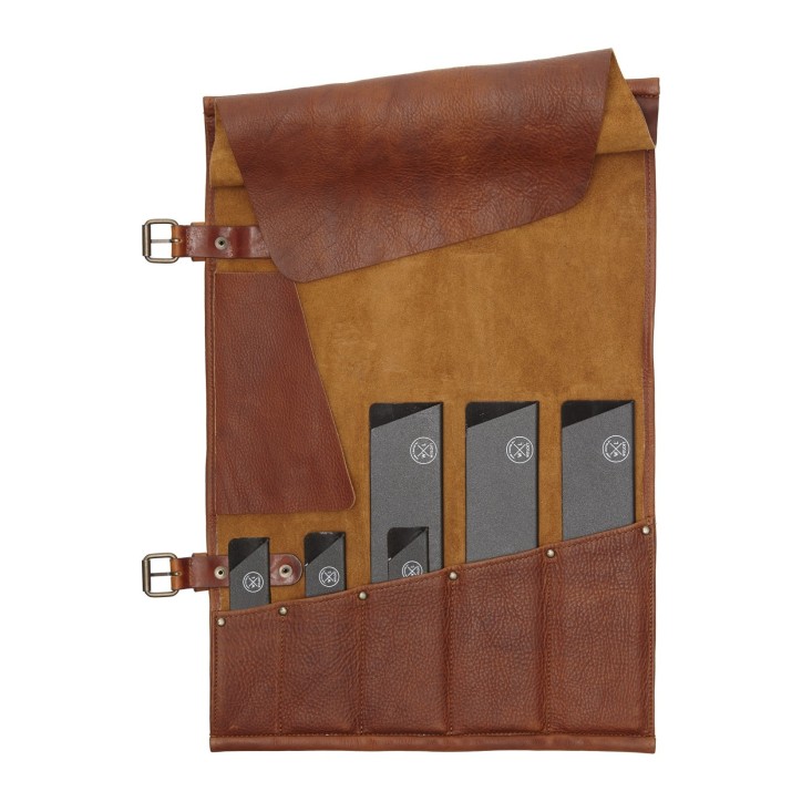 LEATHER KNIFE ROLL - 5 POCKETS WITLOFT (COGNAC/COGNAC) LEATHER KNIFE ROLL - 5 POCKETS WITLOFT (COGNAC/COGNAC)