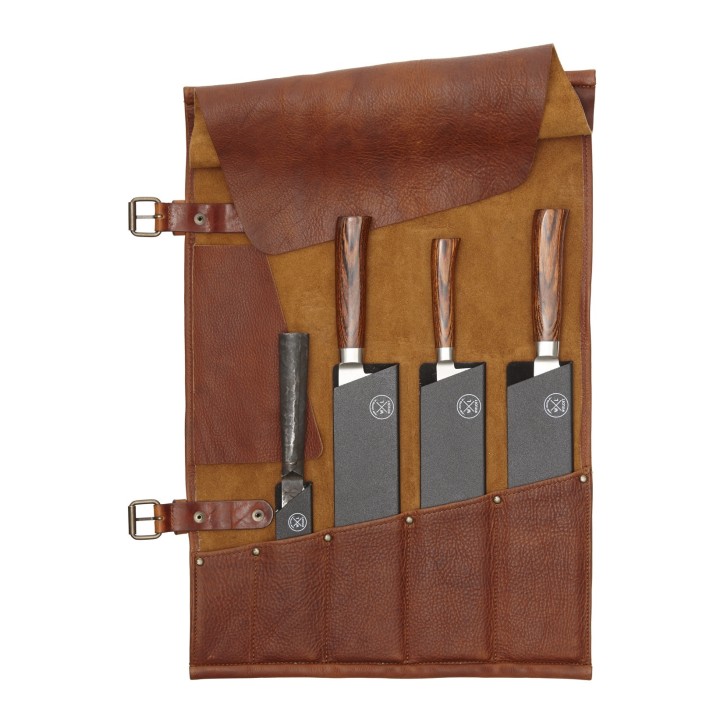 LEATHER KNIFE ROLL - 5 POCKETS WITLOFT (COGNAC/COGNAC) LEATHER KNIFE ROLL - 5 POCKETS WITLOFT (COGNAC/COGNAC)