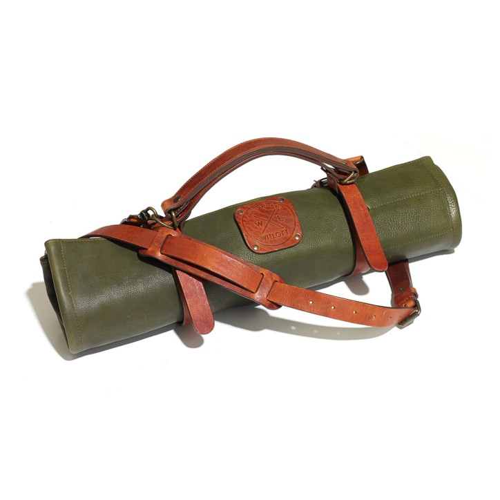 LEATHER KNIFE ROLL - 9 POCKETS WITLOFT (GREEN/COGNAC) LEATHER KNIFE ROLL - 9 POCKETS WITLOFT (GREEN/COGNAC)