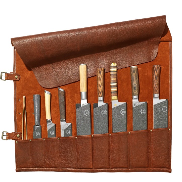 LEATHER KNIFE ROLL - 9 POCKETS WITLOFT (COGNAC/COGNAC) LEATHER KNIFE ROLL - 9 POCKETS WITLOFT (COGNAC/COGNAC)