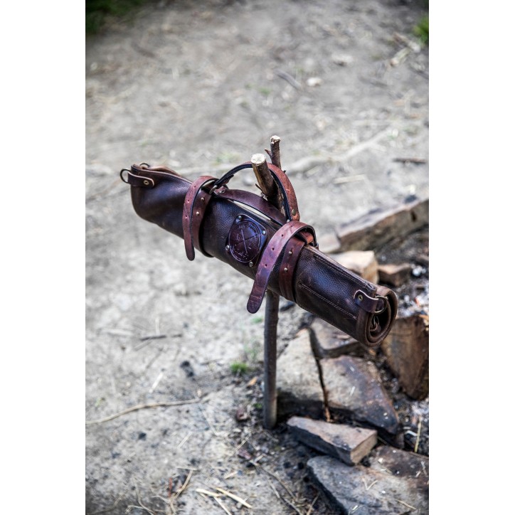 LEATHER KNIFE ROLL - 5 POCKETS WITLOFT (DARK BROWN/DARK BROWN) LEATHER KNIFE ROLL - 5 POCKETS WITLOFT (DARK BROWN/DARK BROWN)