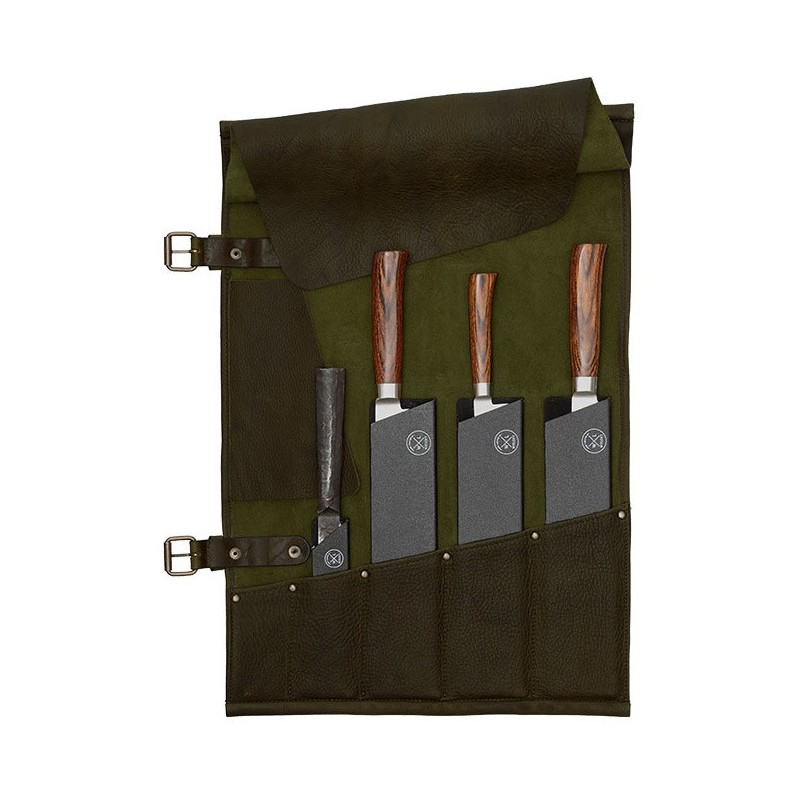 ESTUCHE PARA CUCHILLOS–5 BOLSILLOS WITLOFT (VERDE/COÑAC)