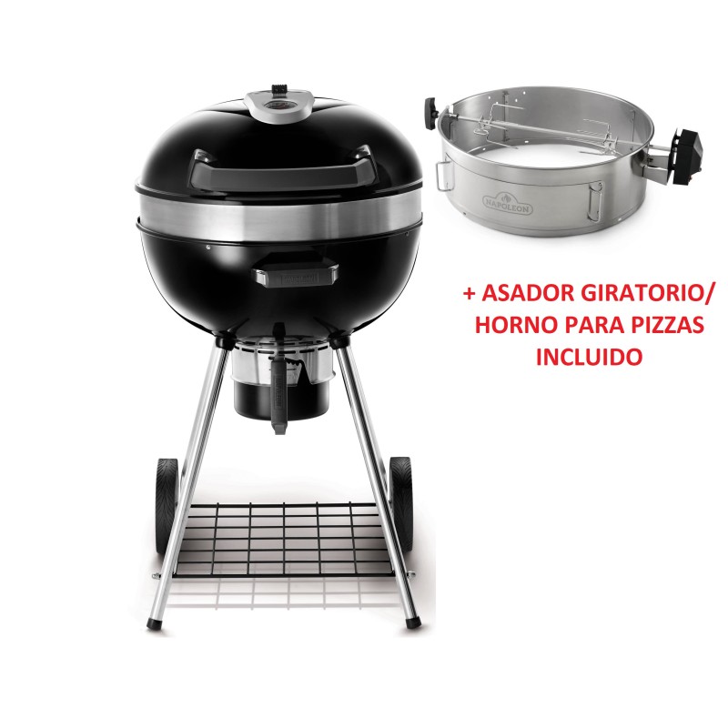 BARBACOA DE CARBÓN PRO 57cm NAPOLEON + ASADOR GIRATORIO/HORNO PARA PIZZAS