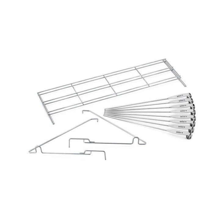 SOPORTE PARA PARRILLA Y JUEGO DE 8 BROCHETAS WEBER