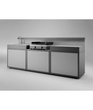 Meuble support en acier fermé noir et gris clair mat pour plancha Forge Adour