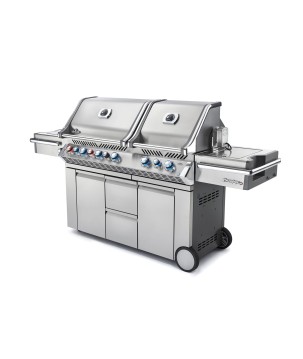 BARBECUE NAPOLEON PRESTIGE PRO 825 WITH POWER SIDE BURNER, INFRARED REAR & BOTTOM BURNERS STAINLESS STEEL