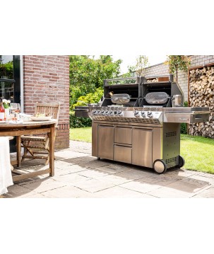 BARBACOA NAPOLEON PRESTIGE PRO 825 CON QUEMADOR LATERAL DE POTENCIA, QUEMADORES INFERIORES Y TRASEROS INFRARROJOS INOX