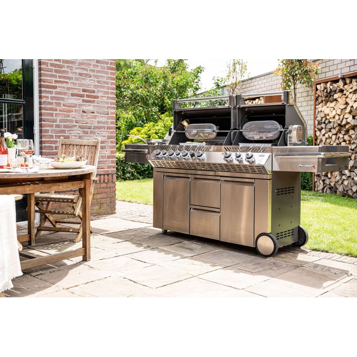 BARBECUE NAPOLEON PRESTIGE PRO 825 À BRÛLEUR LATÉRAL DOUBLE, BRÛLEURS DE CUVE ET ARRIÈRE INFRAROUGES INOX